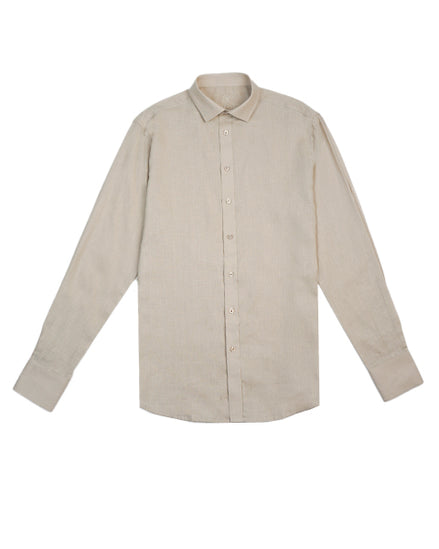 100% Linen Button Long Sleeve Button Down Shirt - Beige Eight-X