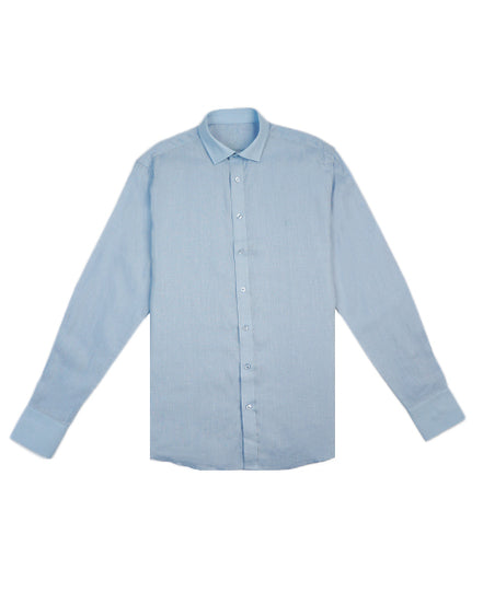 100% Linen Button Long Sleeve Button Down Shirt - Light Blue Eight-X