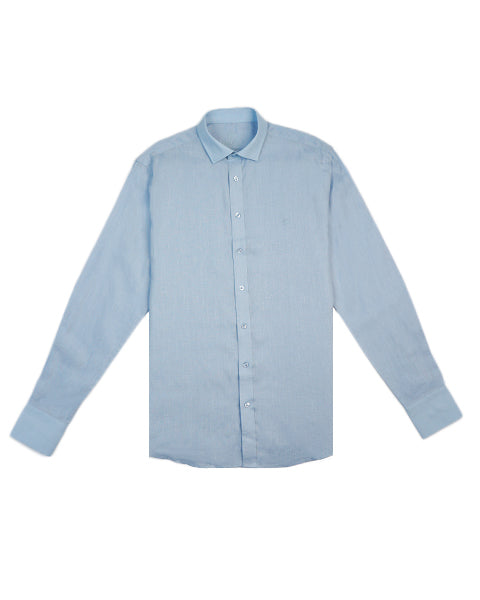 100% Linen Button Long Sleeve Button Down Shirt - Light Blue Eight-X