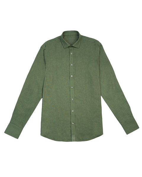 100% Linen Button Long Sleeve Button Down Shirt - Green Eight-X