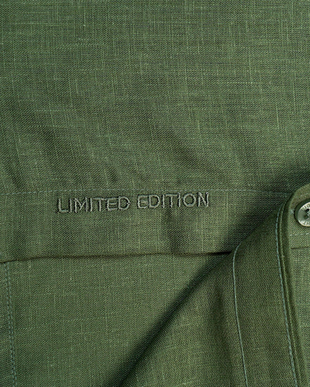 100% Linen Button Short Sleeve Button Down Shirt - Green Eight-X