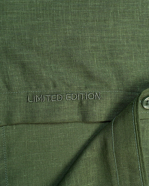 100% Linen Button Short Sleeve Button Down Shirt - Green Eight-X