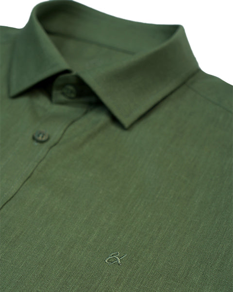 100% Linen Button Short Sleeve Button Down Shirt - Green Eight-X
