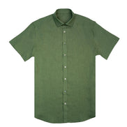 100% Linen Button Short Sleeve Button Down Shirt - Green Eight-X