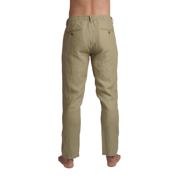 100% Linen Slim Fit Pants - Olive Linen Eight-X