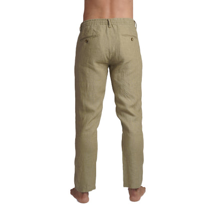 100% Linen Slim Fit Pants - Olive Linen Eight-X