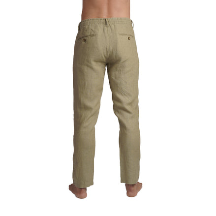 100% Linen Slim Fit Pants - Olive Linen Eight-X