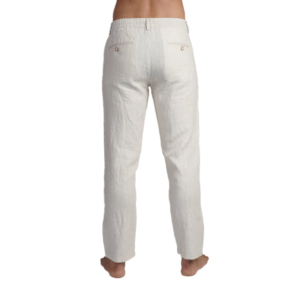 100% Linen Slim Fit Pants - Beige Pants Eight-X