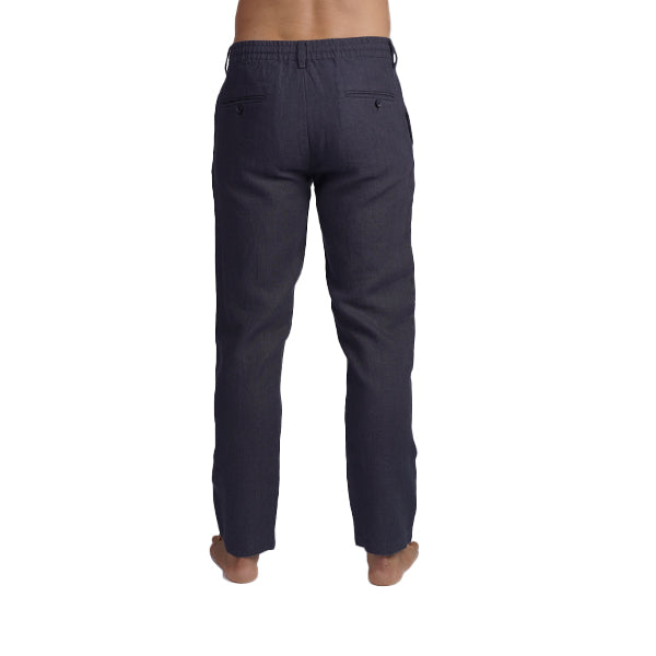 100% Linen Slim Fit Pants - Navy Pants Eight-X