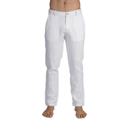 100% Linen Slim Fit Pants - White Linen Eight-X WHITE 29