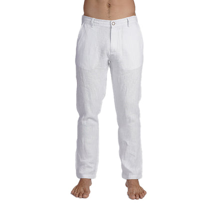 100% Linen Slim Fit Pants - White Linen Eight-X WHITE 29