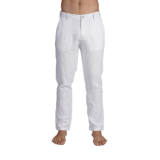100% Linen Slim Fit Pants - White Linen Eight-X WHITE 29