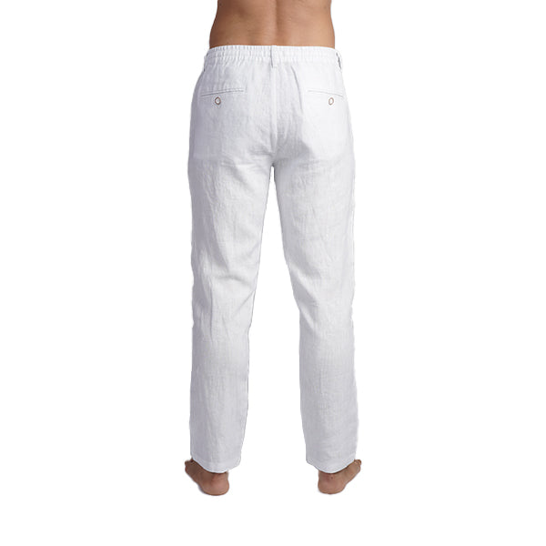 100% Linen Slim Fit Pants - White Pants Eight-X