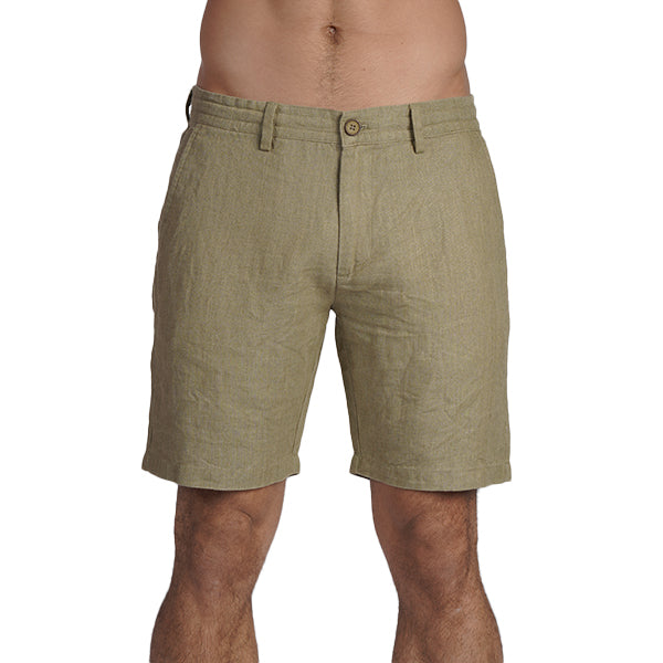 100% Linen Slim Fit Shorts - Olive Shorts Eight-X
