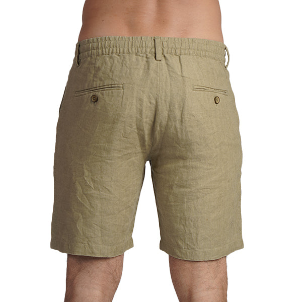 100% Linen Slim Fit Shorts - Olive Linen Eight-X