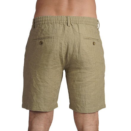 100% Linen Slim Fit Shorts - Olive Linen Eight-X