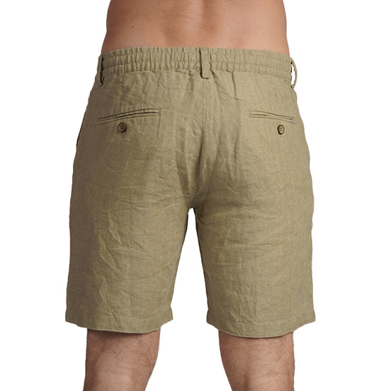 100% Linen Slim Fit Shorts - Olive Linen Eight-X