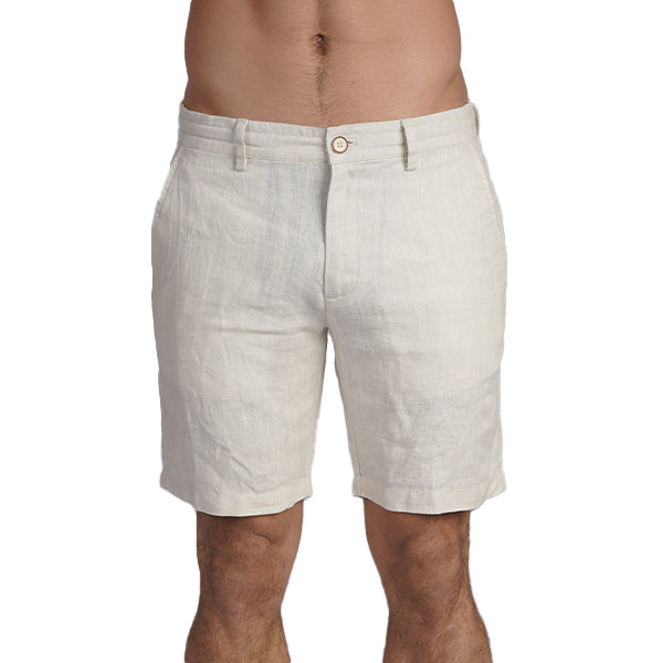 100% Linen Slim Fit Shorts - Beige Shorts Eight-X