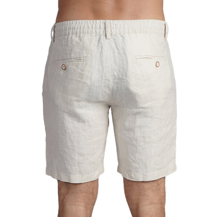 100% Linen Slim Fit Shorts - Beige Linen Eight-X