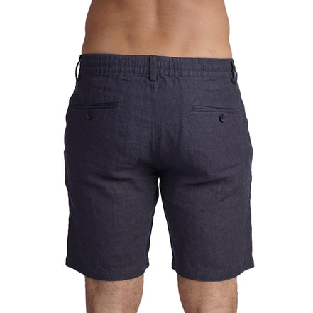 100% Linen Slim Fit Shorts - Navy Linen Eight-X
