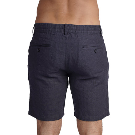 100% Linen Slim Fit Shorts - Navy Linen Eight-X