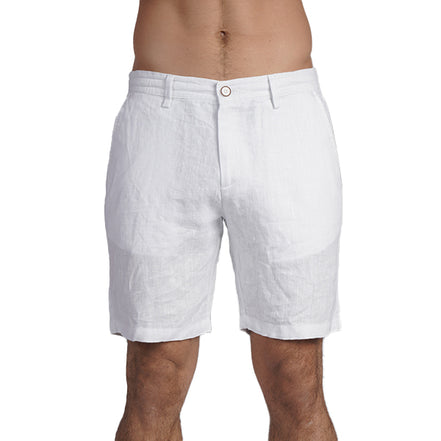 100% Linen Slim Fit Shorts - White Linen Eight-X WHITE 29