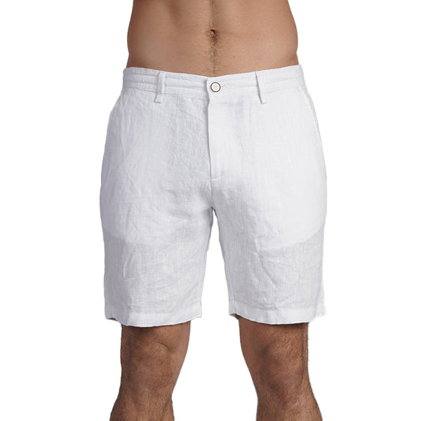 100% Linen Slim Fit Shorts - White Linen Eight-X WHITE 29