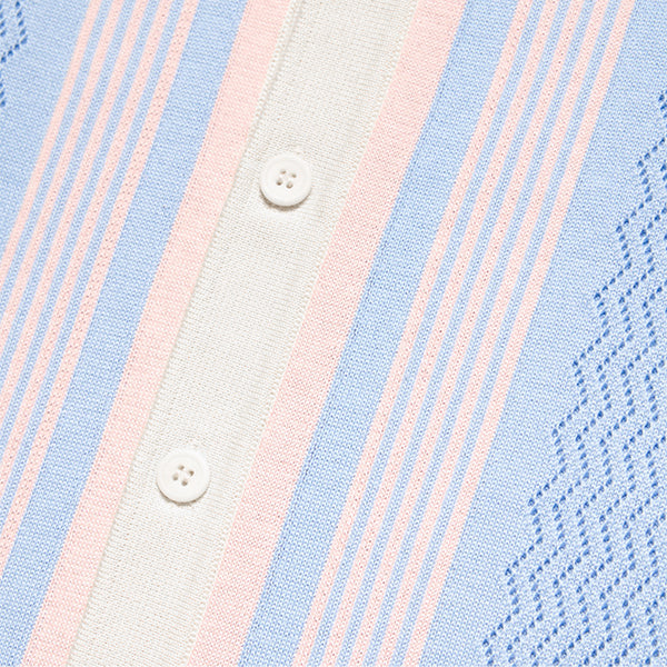 The Linear Knit Polo Shirt - Light Blue Button Down Shirts Eight-X