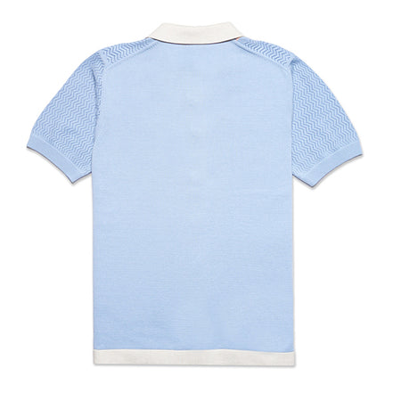 The Linear Knit Polo Shirt - Light Blue Button Down Shirts Eight-X