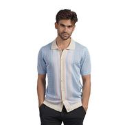 The Linear Knit Polo Shirt - Light Blue Button Down Shirts Eight-X