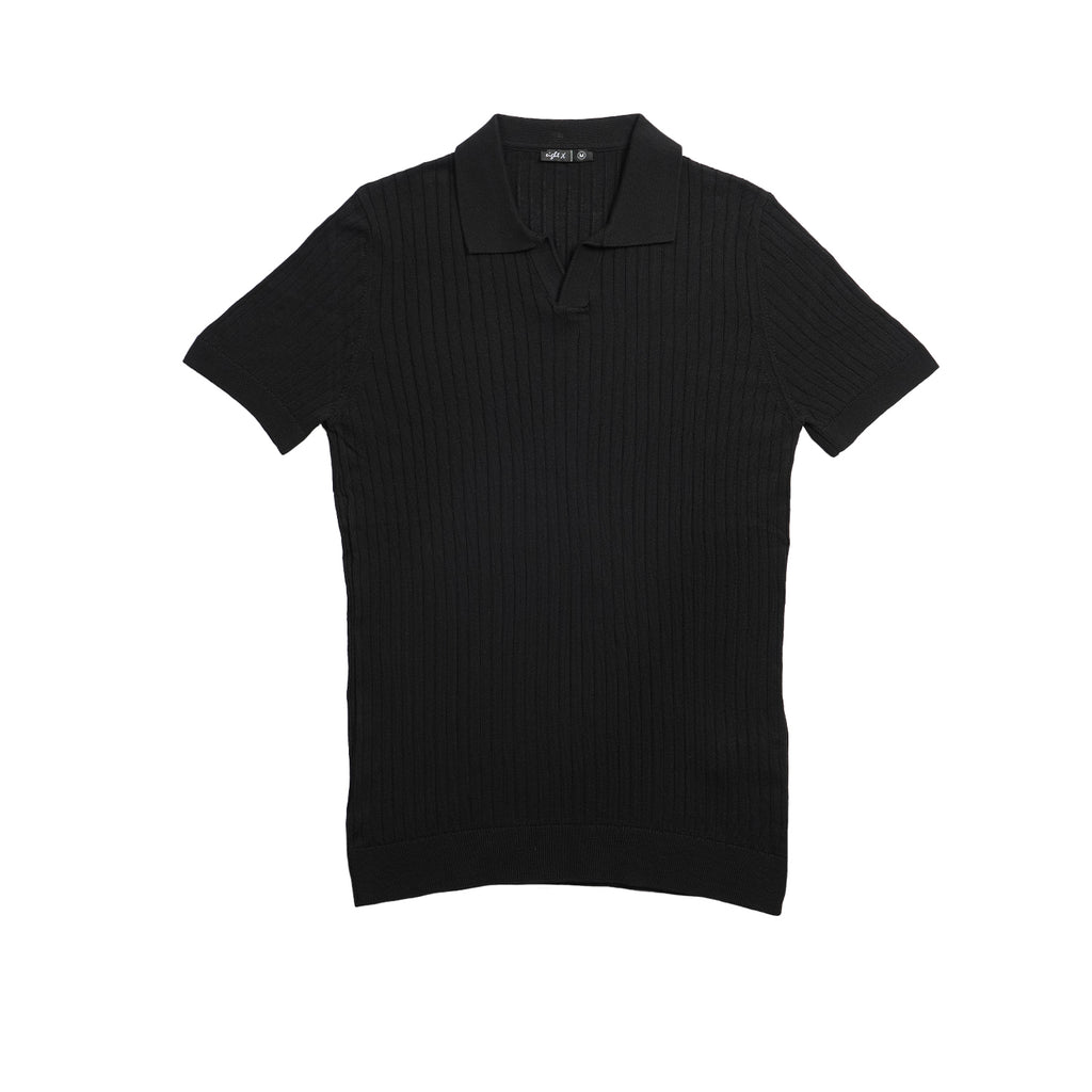 Ribbed Knit Polo - Black Polos Eight-X