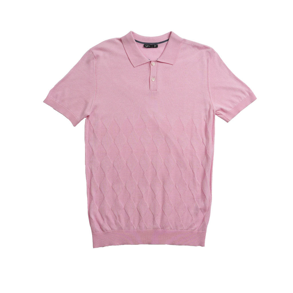 Argyle Solid Knit Polo - Pink Polos Eight-X
