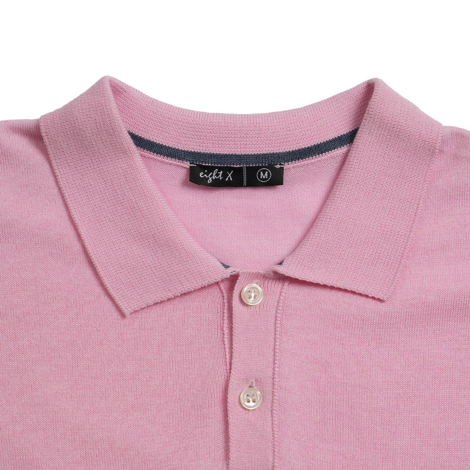 Men's 60s Pink Waffle Knit Polo | Retro Mod Lightweight V