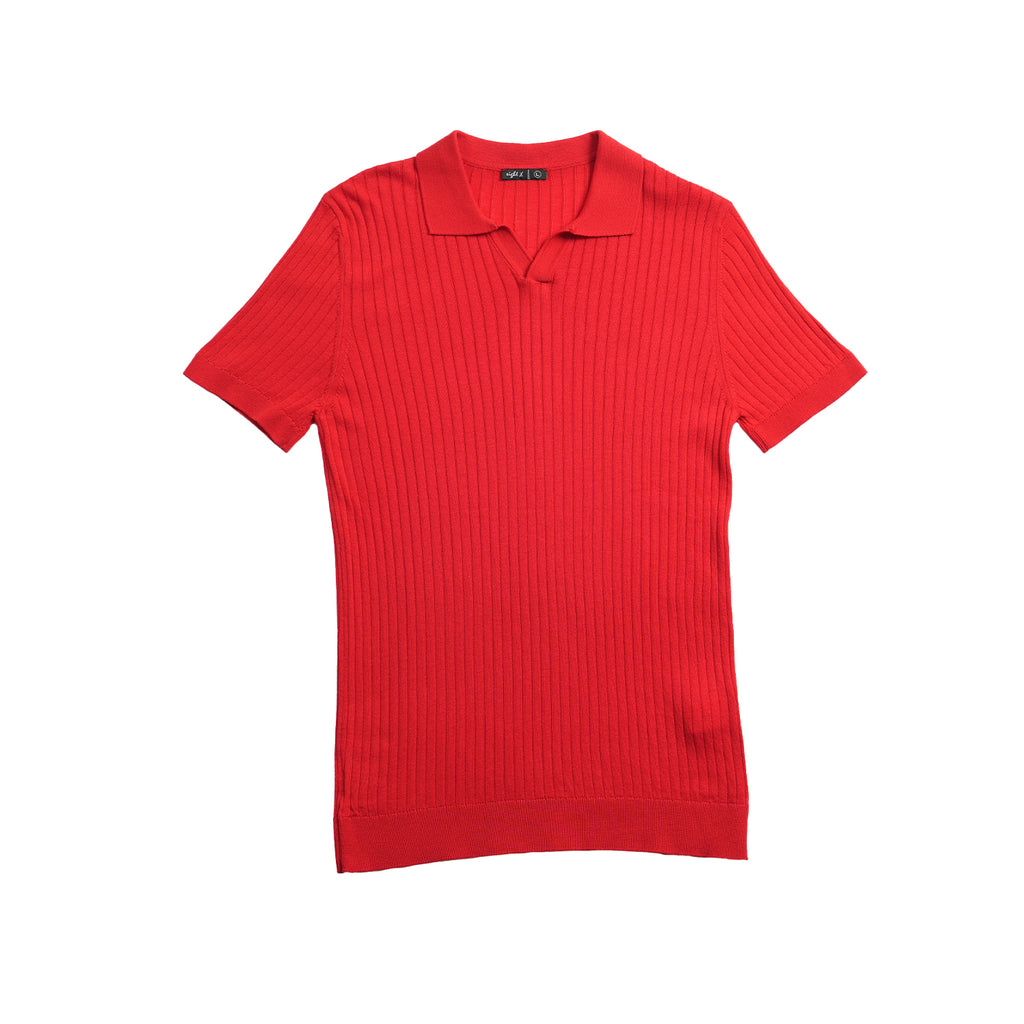 Ribbed Knit Polo - Red Polos Eight-X