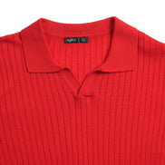Ribbed Knit Polo - Red Polos Eight-X