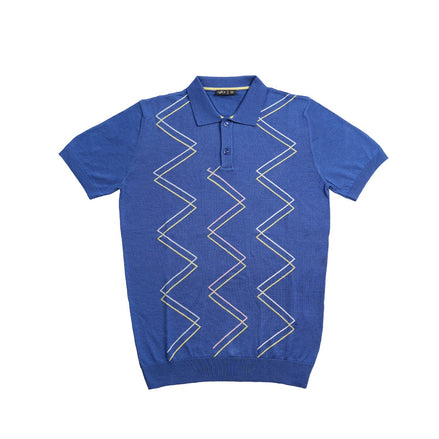 Zig Zag Knit Polo - Blue Polos Eight-X