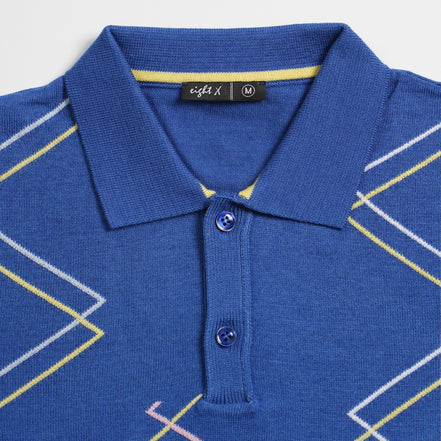 Zig Zag Knit Polo - Blue Polos Eight-X