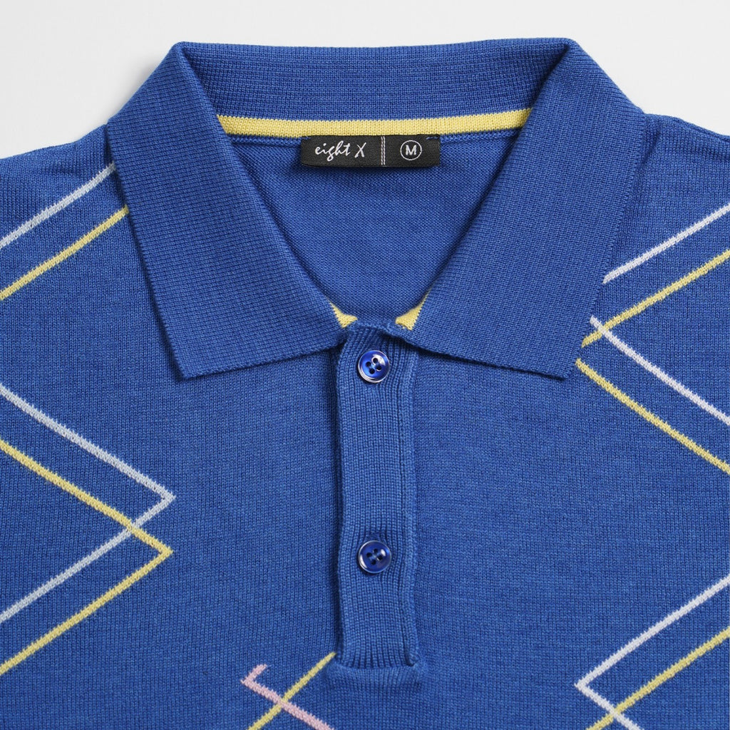 Zig Zag Knit Polo - Blue Polos Eight-X