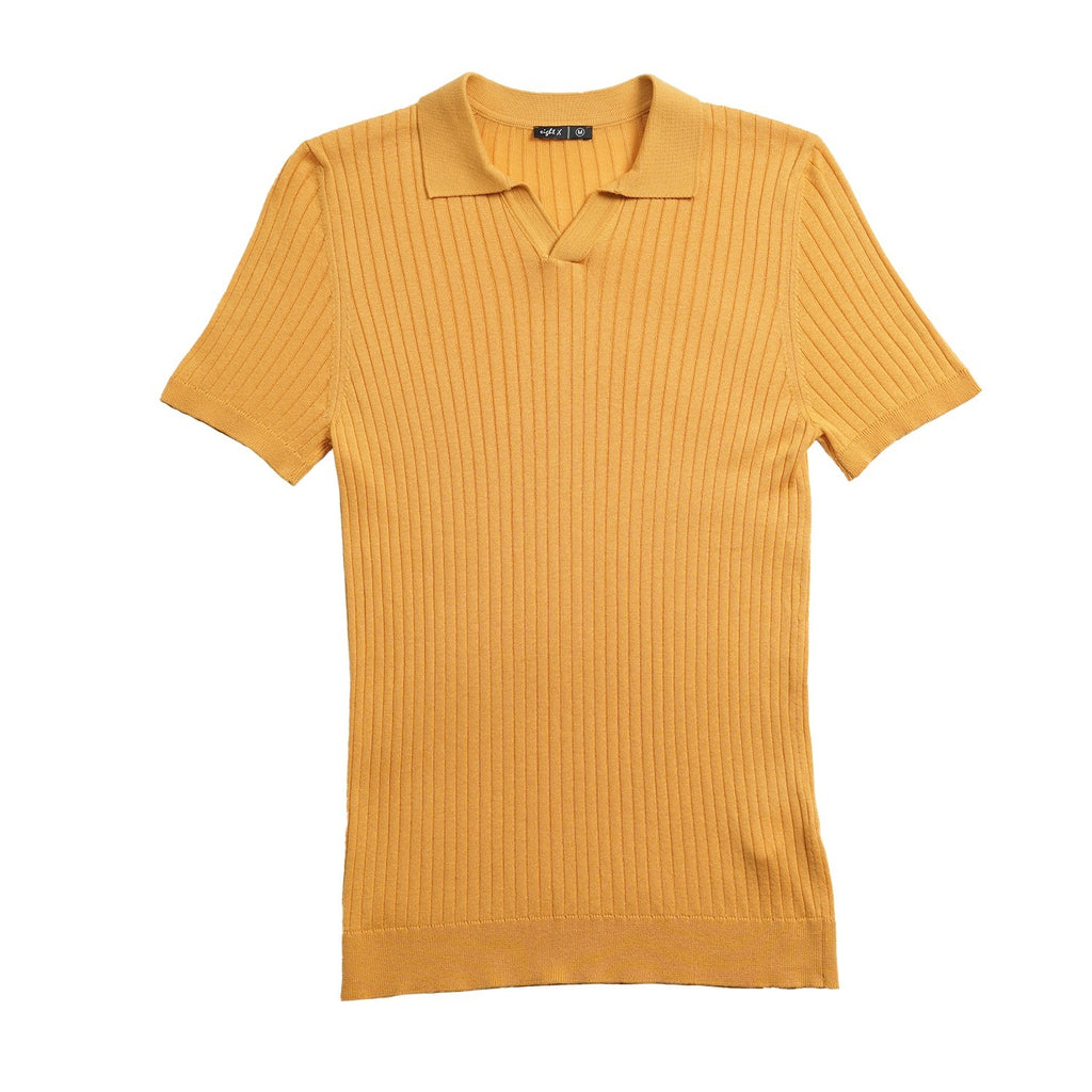 Ribbed Knit Polo - Mustard Polos Eight-X