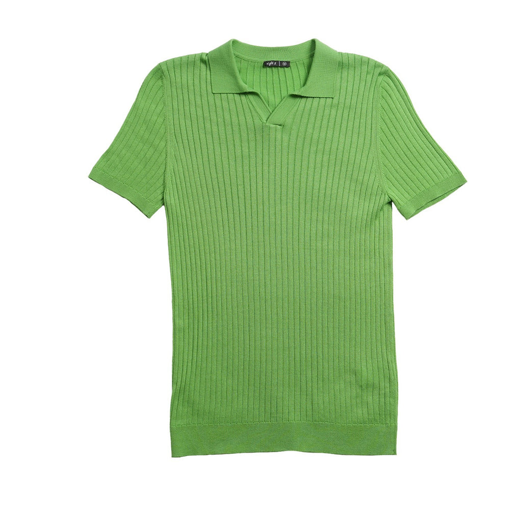 Ribbed Knit Polo - Green Polos Eight-X