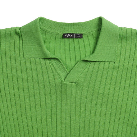 Ribbed Knit Polo - Green Polos Eight-X