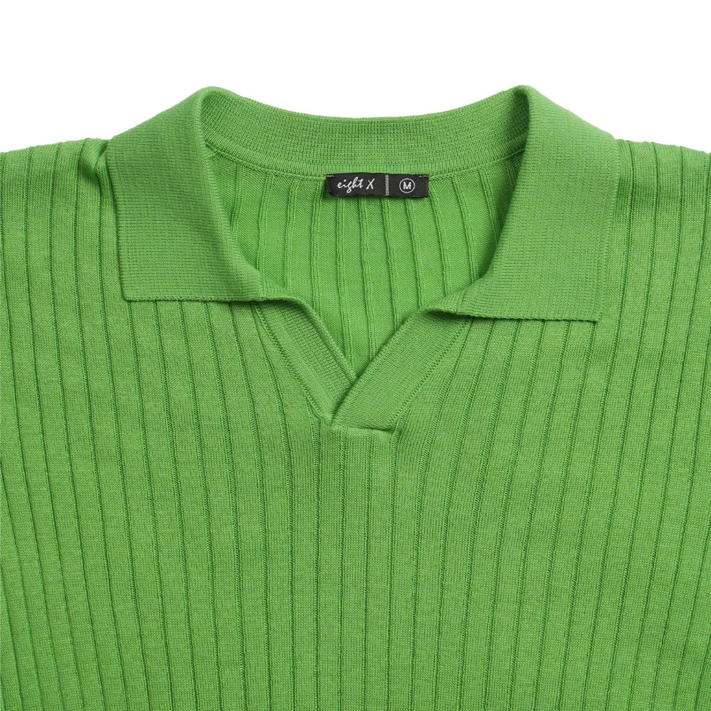 Ribbed Knit Polo - Green Polos Eight-X