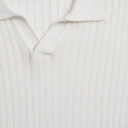Ribbed Knit Polo - White Polos Eight-X