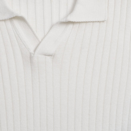 Ribbed Knit Polo - White Polos Eight-X