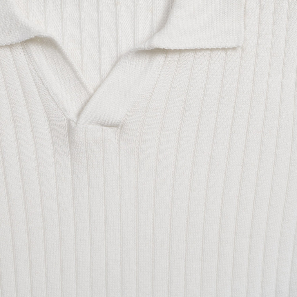Ribbed Knit Polo - White Polos Eight-X