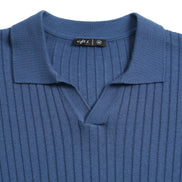 Ribbed Knit Polo - Blue Polos Eight-X