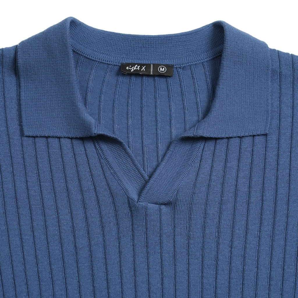 Ribbed Knit Polo - Blue Polos Eight-X