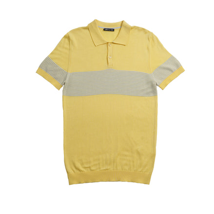 Striped Chest Knit Polo - Yellow Polos Eight-X