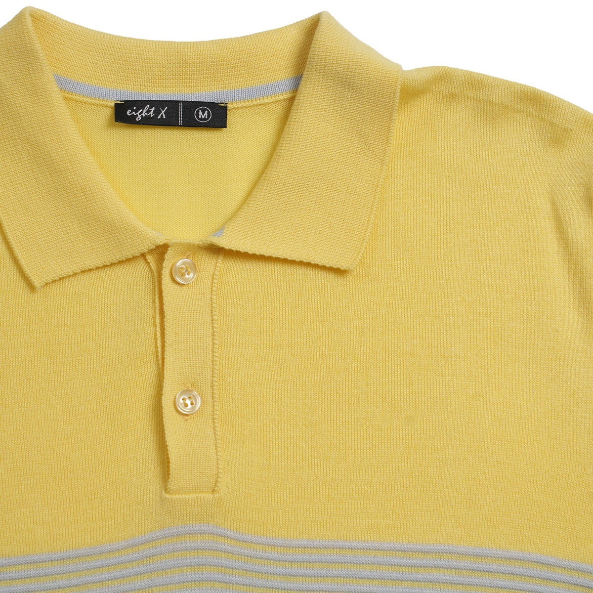 Striped Chest Knit Polo - Yellow Polos Eight-X