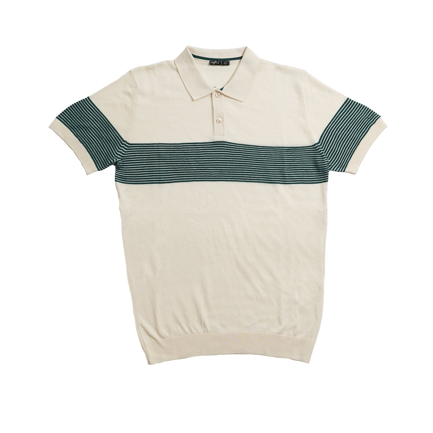 Striped Chest Knit Polo - Beige Polos Eight-X